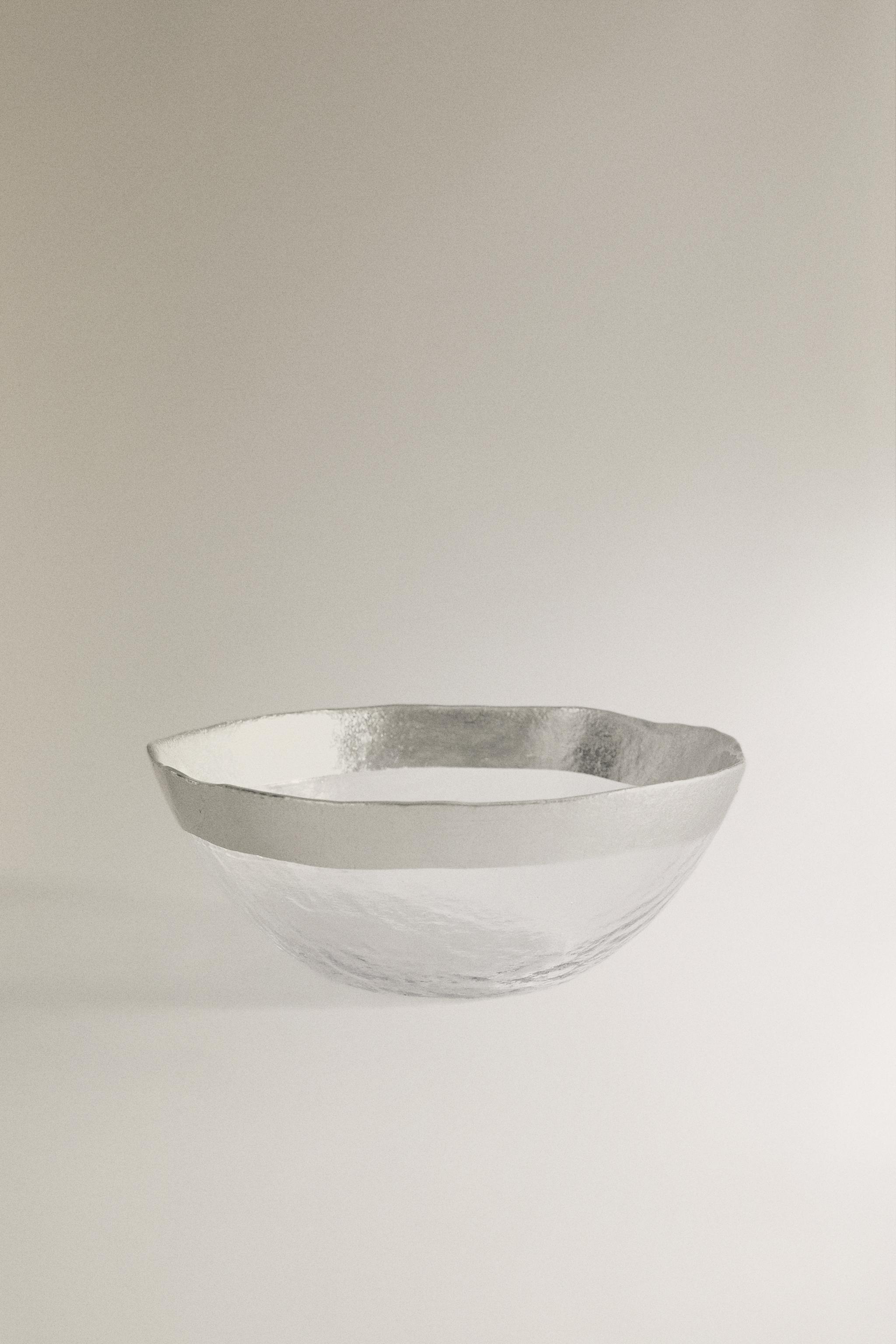 EMBOSSED GLASS BOWL WITH SILVER RIM